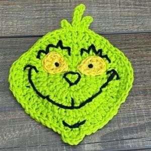 Grinch Coasters Christmas Holiday Handcrafted Crochet by Seller Cotton